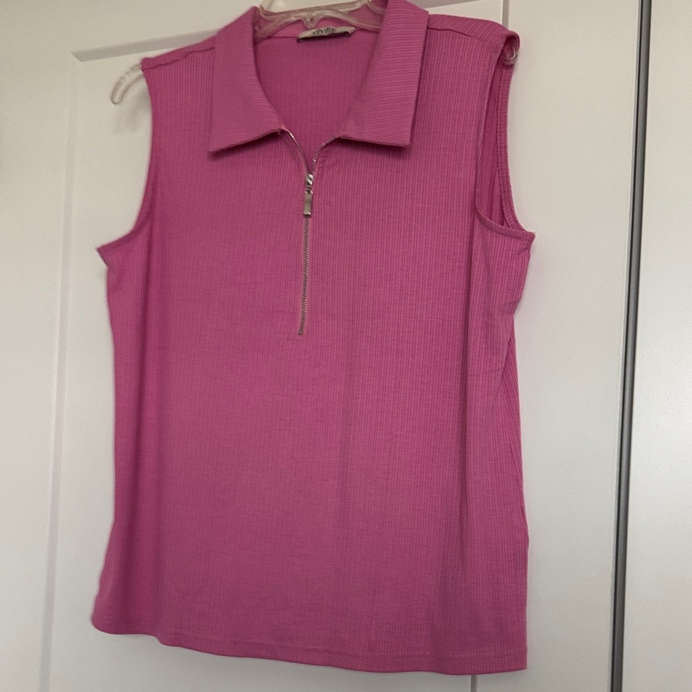 ViVI Pink Zip-Up Sleeveless Top
